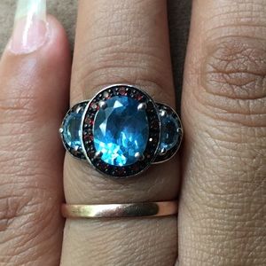 Lorenzo Blue Topaz with Garnet Ring size7